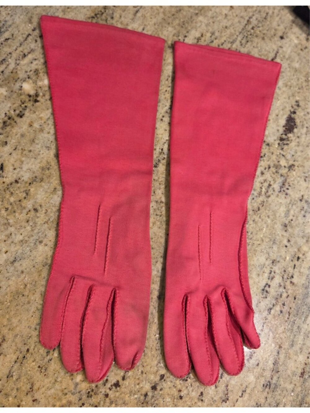 Vintage Womens Size M/L Pink Cotton Stretch Formal 14" Long Gloves Distressed